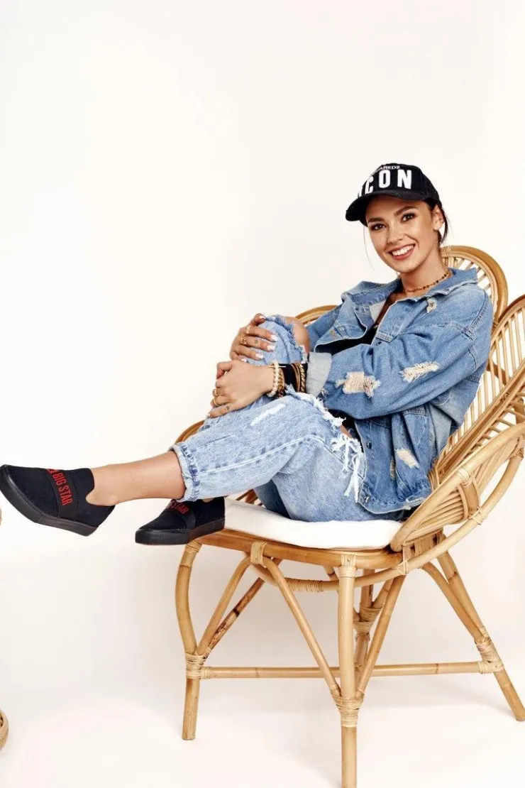 Online Big Star Shoes Damskie Tenisówki Slip-on Big Star FF274221 Czarne