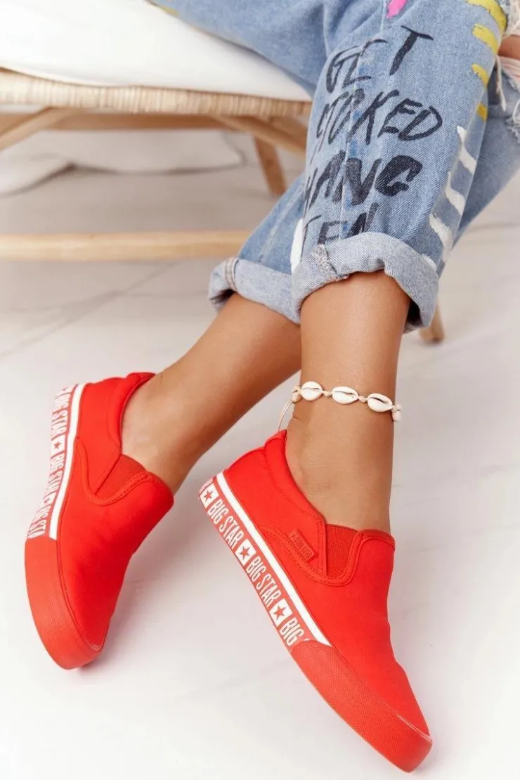 Outlet Big Star Shoes Damskie Tenisówki Slip-on Big Star HH274010 Czerwone