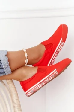 Outlet Big Star Shoes Damskie Tenisówki Slip-on Big Star HH274010 Czerwone
