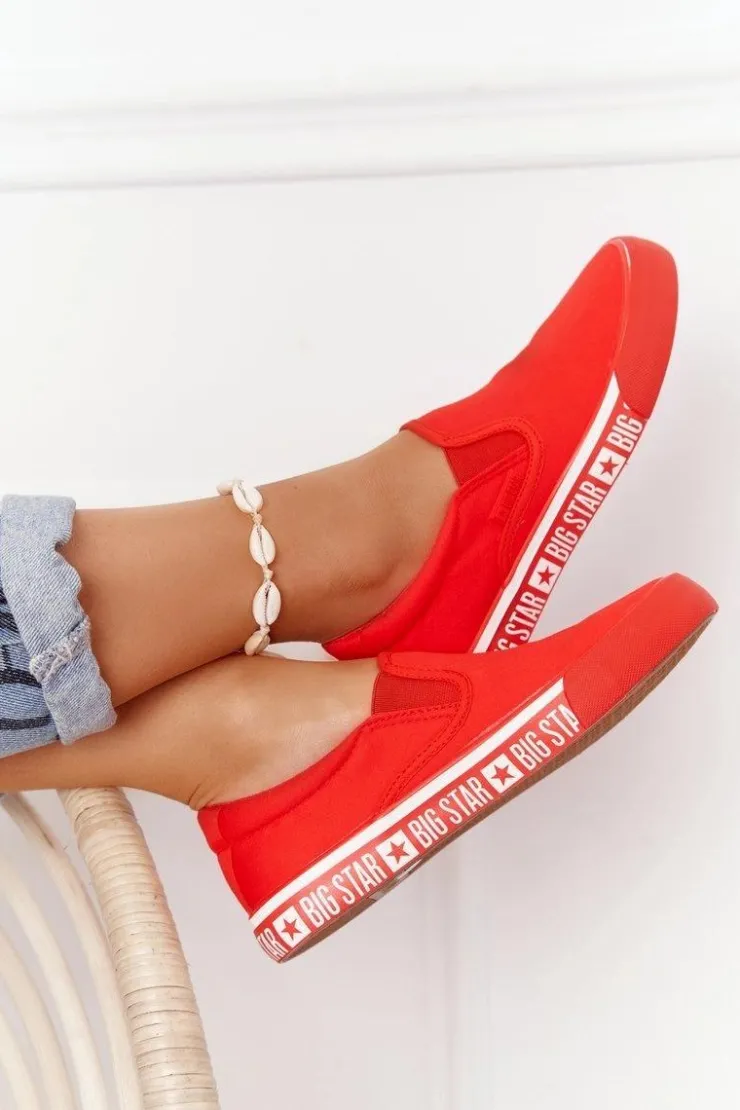 Outlet Big Star Shoes Damskie Tenisówki Slip-on Big Star HH274010 Czerwone