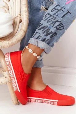 Outlet Big Star Shoes Damskie Tenisówki Slip-on Big Star HH274010 Czerwone