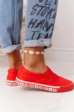 Outlet Big Star Shoes Damskie Tenisówki Slip-on Big Star HH274010 Czerwone