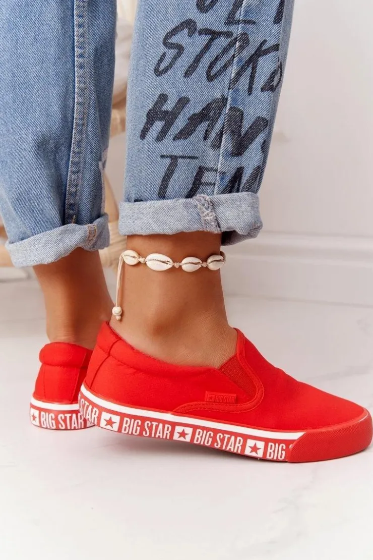 Outlet Big Star Shoes Damskie Tenisówki Slip-on Big Star HH274010 Czerwone