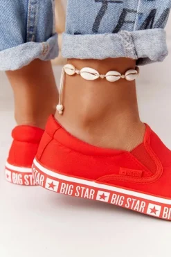 Outlet Big Star Shoes Damskie Tenisówki Slip-on Big Star HH274010 Czerwone