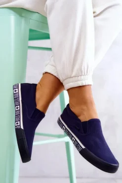 Big Star Shoes Trampki Damskie Slip-On|Trampki Damskie Big Star*Damskie Tenisówki Slip-on Big Star HH274011 Granatowe Niebieski