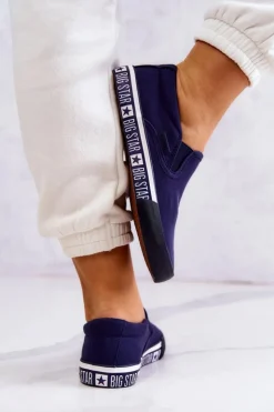 Big Star Shoes Trampki Damskie Slip-On|Trampki Damskie Big Star*Damskie Tenisówki Slip-on Big Star HH274011 Granatowe Niebieski