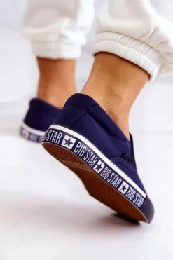 Big Star Shoes Trampki Damskie Slip-On|Trampki Damskie Big Star*Damskie Tenisówki Slip-on Big Star HH274011 Granatowe Niebieski