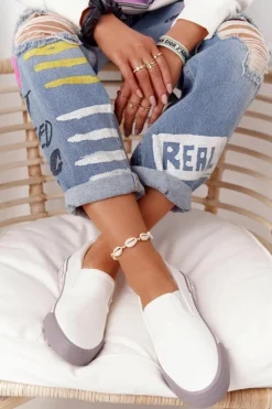 Damskie Big Star Shoes Damskie Tenisówki Slip-on Big Star HH274007 Białe