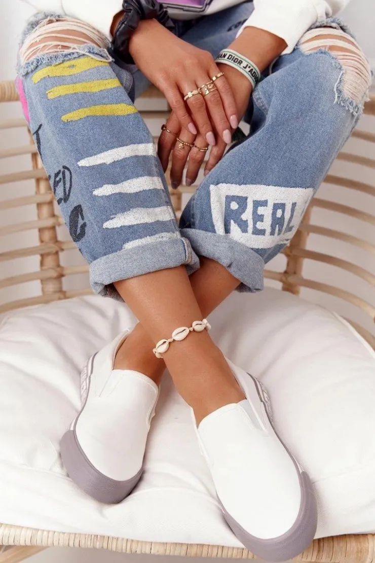 Damskie Big Star Shoes Damskie Tenisówki Slip-on Big Star HH274007 Białe