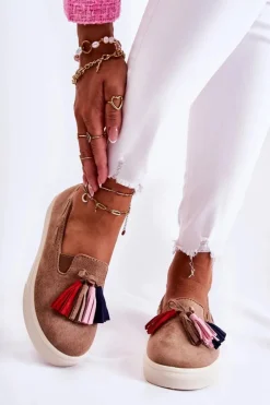 Online Boto Damskie Tenisówki Trampki Slip-On Brązowe Venira