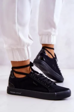 Damskie Cross Jeans Damskie Tenisówki Wiązane JJ2R4039C Czarne