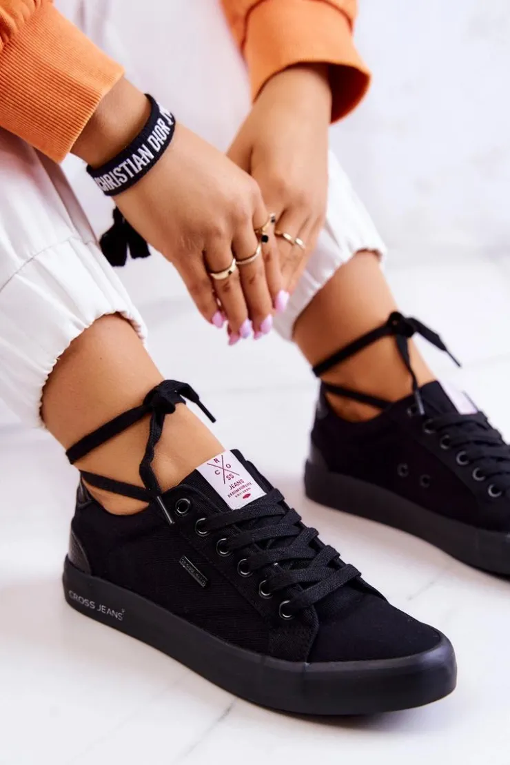 Damskie Cross Jeans Damskie Tenisówki Wiązane JJ2R4039C Czarne