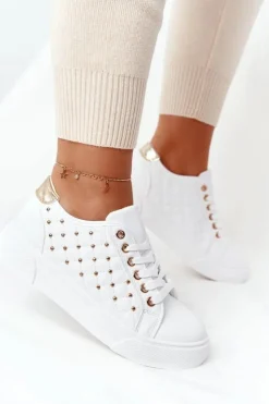 Boto Trampki Damskie Niskie*Damskie Tenisówki Z Pikowaniem Biało-Złote Fondness
