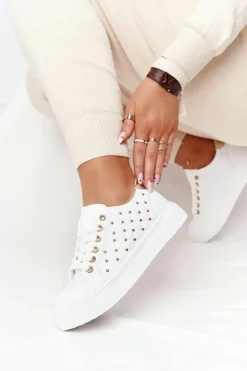 Boto Trampki Damskie Niskie*Damskie Tenisówki Z Pikowaniem Biało-Złote Fondness
