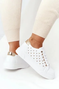 Boto Trampki Damskie Niskie*Damskie Tenisówki Z Pikowaniem Biało-Złote Fondness