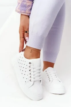 Damskie Boto Damskie Tenisówki Z Pikowaniem Biało-Srebrne Fondness