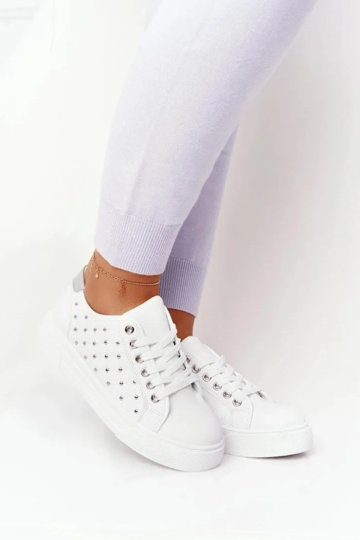 Damskie Boto Damskie Tenisówki Z Pikowaniem Biało-Srebrne Fondness