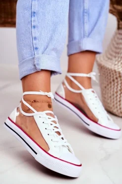 Boto Trampki Damskie Niskie*Damskie Trampki Białe Przezroczyste Elementy Grace