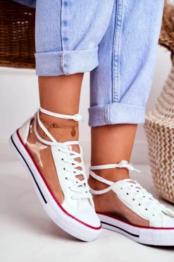 Boto Trampki Damskie Niskie*Damskie Trampki Białe Przezroczyste Elementy Grace