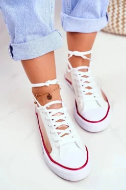 Boto Trampki Damskie Niskie*Damskie Trampki Białe Przezroczyste Elementy Grace