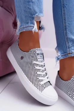 Outlet Big Star Shoes Damskie Trampki Big Star W Kratkę Białe DD274035