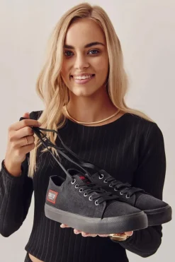 Big Star Shoes Trampki Damskie Big Star|Trampki Damskie Niskie*Damskie Trampki BIG STAR HH274133 Czarne Czarny