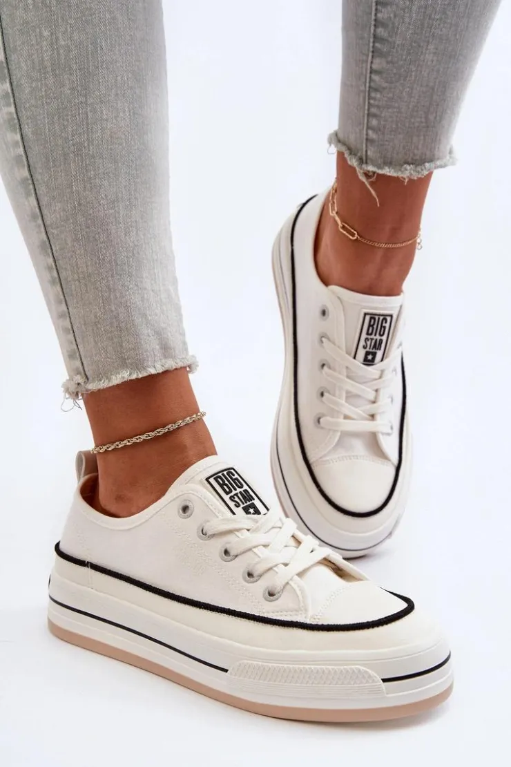 Big Star Shoes Trampki Damskie Big Star|Big Star*Damskie Trampki Big Star NN274205 Białe Biały