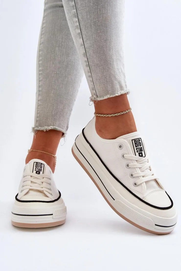 Big Star Shoes Trampki Damskie Big Star|Big Star*Damskie Trampki Big Star NN274205 Białe Biały