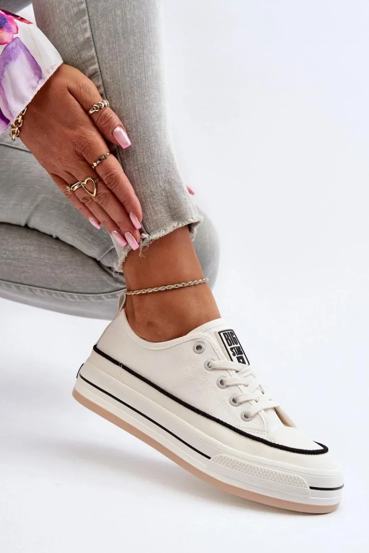 Big Star Shoes Trampki Damskie Big Star|Big Star*Damskie Trampki Big Star NN274205 Białe Biały