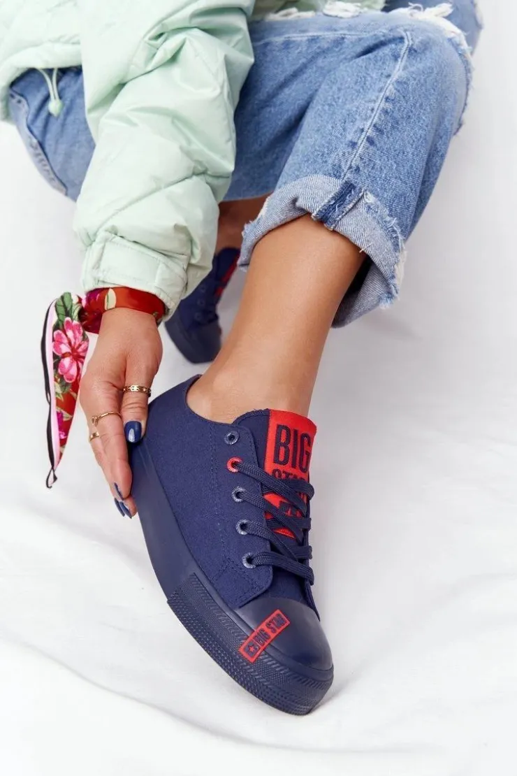 Big Star Shoes Trampki Damskie Big Star|Trampki Damskie Niskie*Damskie Trampki BIG STAR HH274676 Granatowe