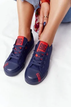 Big Star Shoes Trampki Damskie Big Star|Trampki Damskie Niskie*Damskie Trampki BIG STAR HH274676 Granatowe