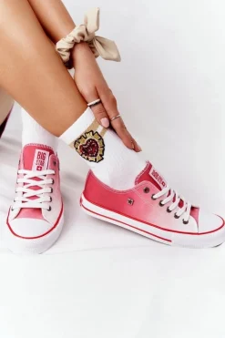 Big Star Shoes Trampki Damskie Big Star|Trampki Damskie Niskie*Damskie Trampki BIG STAR HH274130 Ombre Czerwone