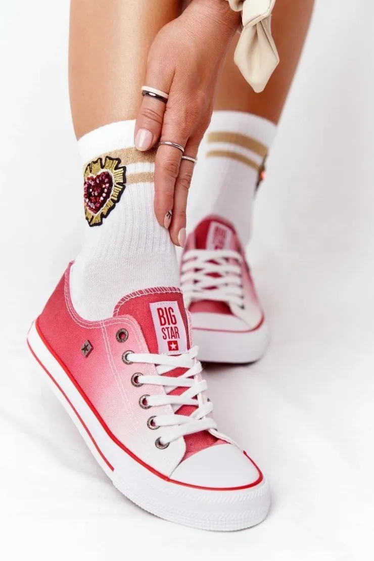 Big Star Shoes Trampki Damskie Big Star|Trampki Damskie Niskie*Damskie Trampki BIG STAR HH274130 Ombre Czerwone