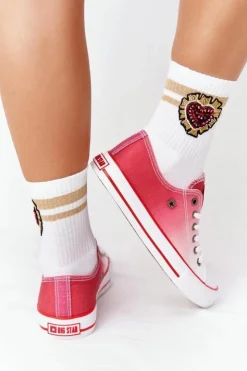 Big Star Shoes Trampki Damskie Big Star|Trampki Damskie Niskie*Damskie Trampki BIG STAR HH274130 Ombre Czerwone