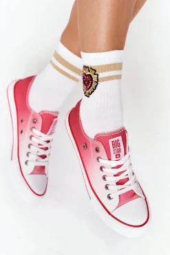 Big Star Shoes Trampki Damskie Big Star|Trampki Damskie Niskie*Damskie Trampki BIG STAR HH274130 Ombre Czerwone