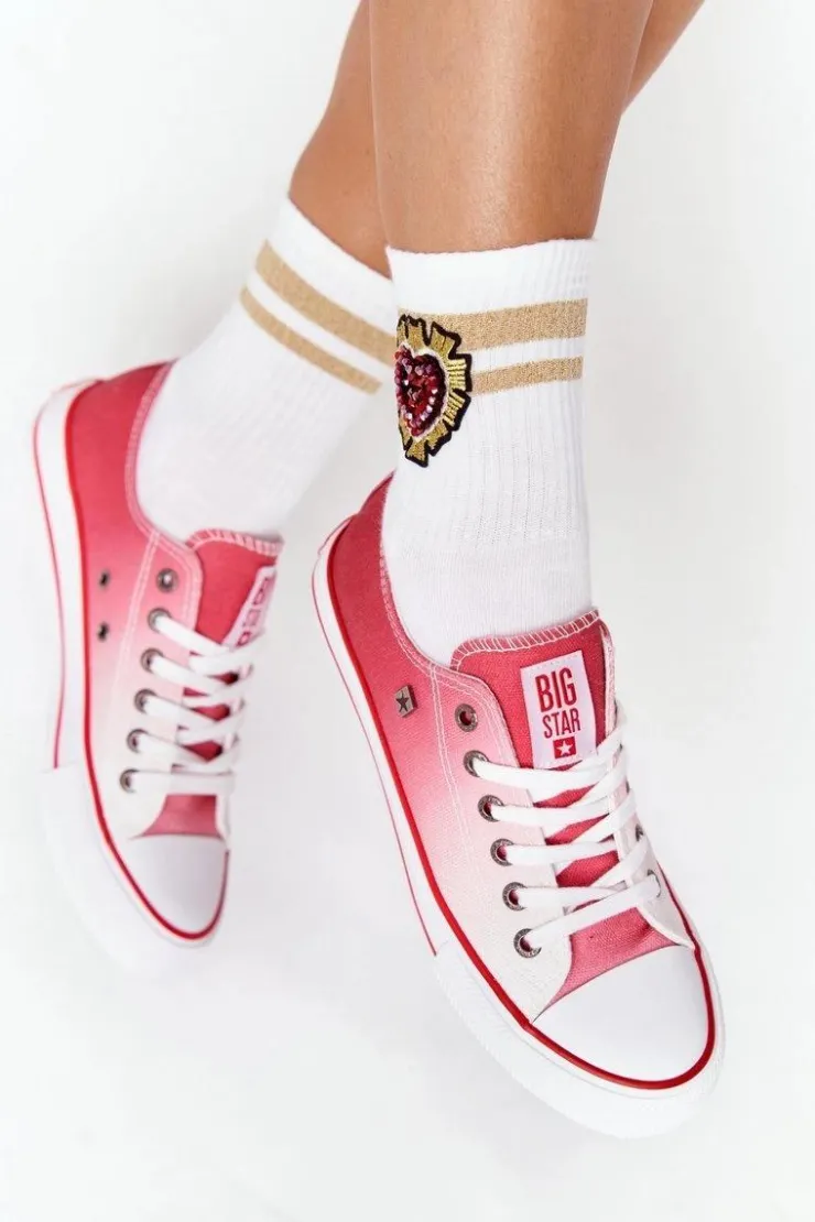 Big Star Shoes Trampki Damskie Big Star|Trampki Damskie Niskie*Damskie Trampki BIG STAR HH274130 Ombre Czerwone