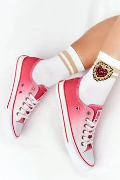 Big Star Shoes Trampki Damskie Big Star|Trampki Damskie Niskie*Damskie Trampki BIG STAR HH274130 Ombre Czerwone