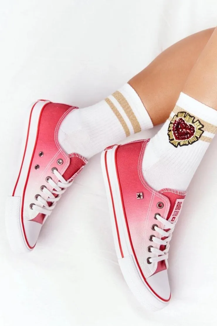 Big Star Shoes Trampki Damskie Big Star|Trampki Damskie Niskie*Damskie Trampki BIG STAR HH274130 Ombre Czerwone