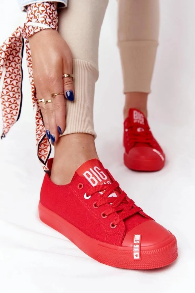 Big Star Shoes Trampki Damskie Big Star|Trampki Damskie Niskie*Damskie Trampki BIG STAR HH274677 Czerwone