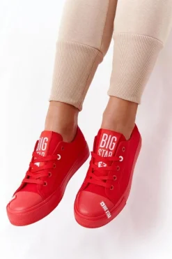 Big Star Shoes Trampki Damskie Big Star|Trampki Damskie Niskie*Damskie Trampki BIG STAR HH274677 Czerwone