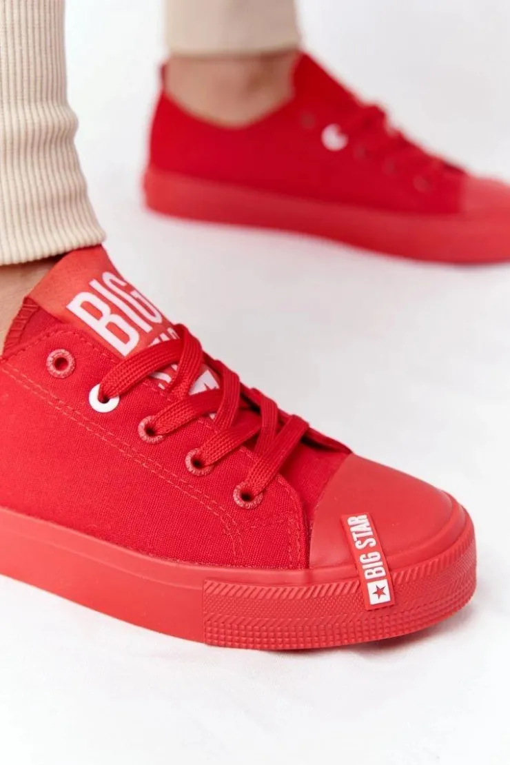 Big Star Shoes Trampki Damskie Big Star|Trampki Damskie Niskie*Damskie Trampki BIG STAR HH274677 Czerwone