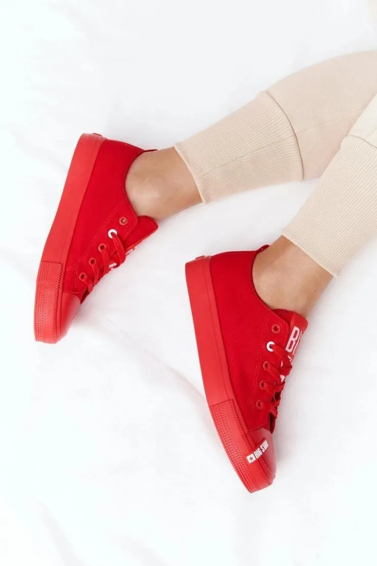 Big Star Shoes Trampki Damskie Big Star|Trampki Damskie Niskie*Damskie Trampki BIG STAR HH274677 Czerwone