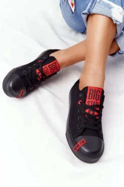 Big Star Shoes Trampki Damskie Big Star|Trampki Damskie Niskie*Damskie Trampki BIG STAR HH274678 Czarne