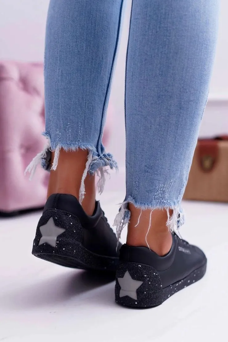 Big Star Shoes Trampki Damskie Big Star|Trampki Damskie Niskie*Damskie Trampki Big Star Szara Gwiazda Czarne AA274A008