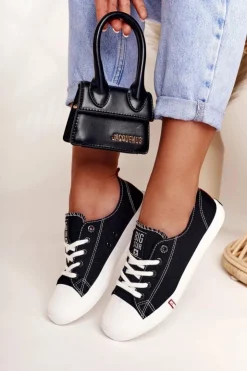 Big Star Shoes Trampki Damskie Big Star|Trampki Damskie Niskie*Damskie Trampki Big Star FF274085 Czarno-Czerwone