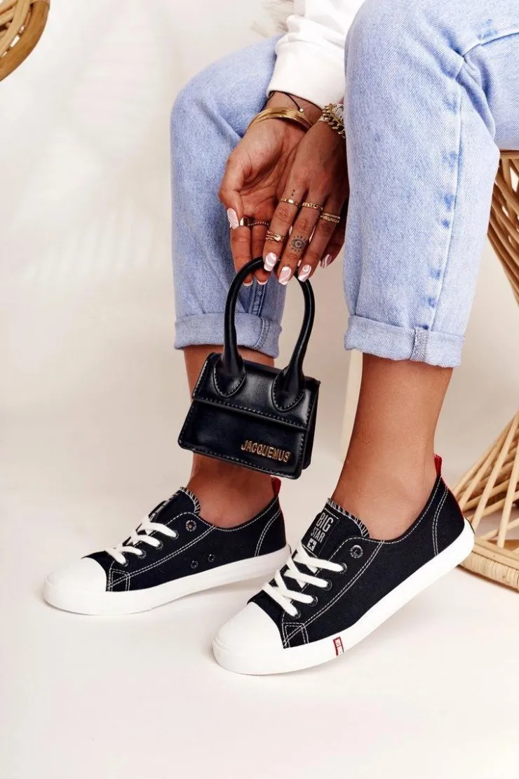 Big Star Shoes Trampki Damskie Big Star|Trampki Damskie Niskie*Damskie Trampki Big Star FF274085 Czarno-Czerwone