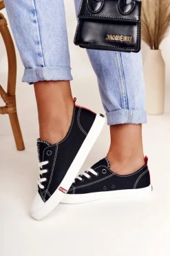 Big Star Shoes Trampki Damskie Big Star|Trampki Damskie Niskie*Damskie Trampki Big Star FF274085 Czarno-Czerwone