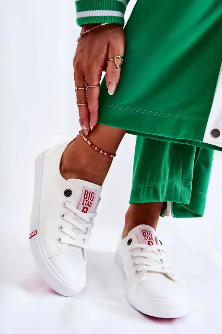 Big Star Shoes Trampki Damskie Big Star|Trampki Damskie Niskie*Damskie Trampki Big Star FF274087 Biało-Czerwone