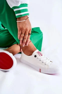 Big Star Shoes Trampki Damskie Big Star|Trampki Damskie Niskie*Damskie Trampki Big Star FF274087 Biało-Czerwone