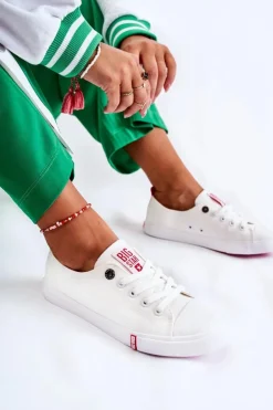 Big Star Shoes Trampki Damskie Big Star|Trampki Damskie Niskie*Damskie Trampki Big Star FF274087 Biało-Czerwone